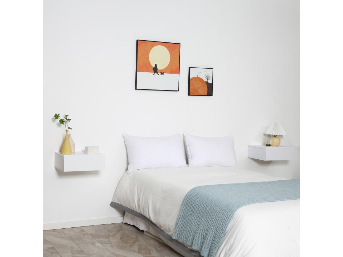 Vente Unique Lot De 2 Tables De Chevet Murales - Lot De 2 Tables De Nuit - Tiroir Coulissant Plateau - Panneaux Particules Blanc