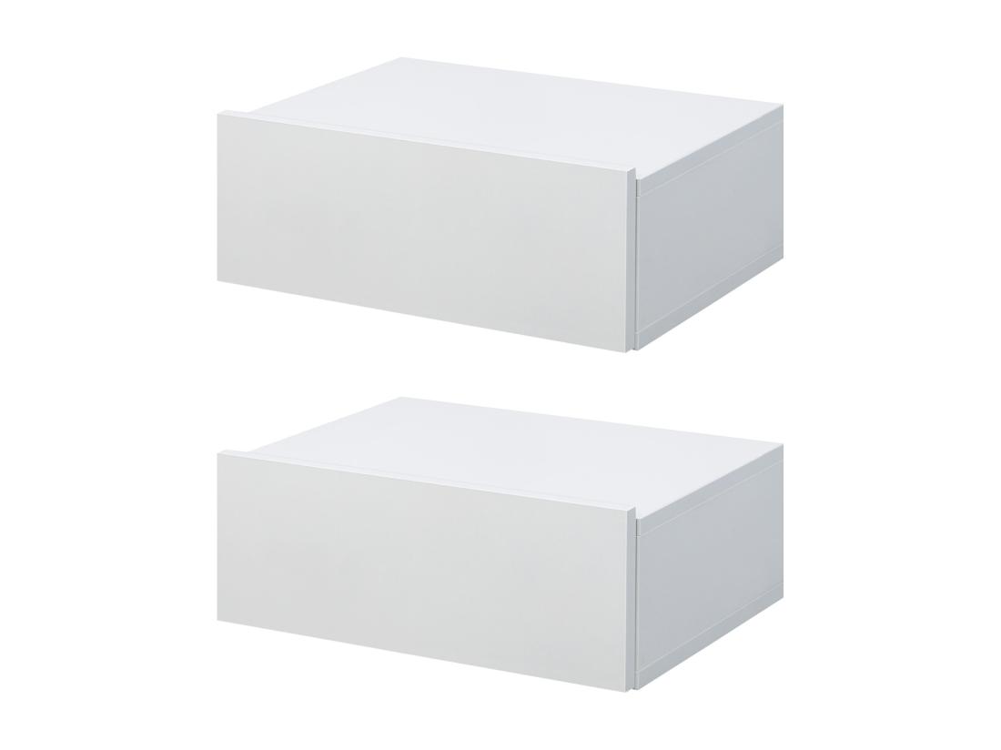 Vente Unique Lot De 2 Tables De Chevet Murales - Lot De 2 Tables De Nuit - Tiroir Coulissant Plateau - Panneaux Particules Blanc