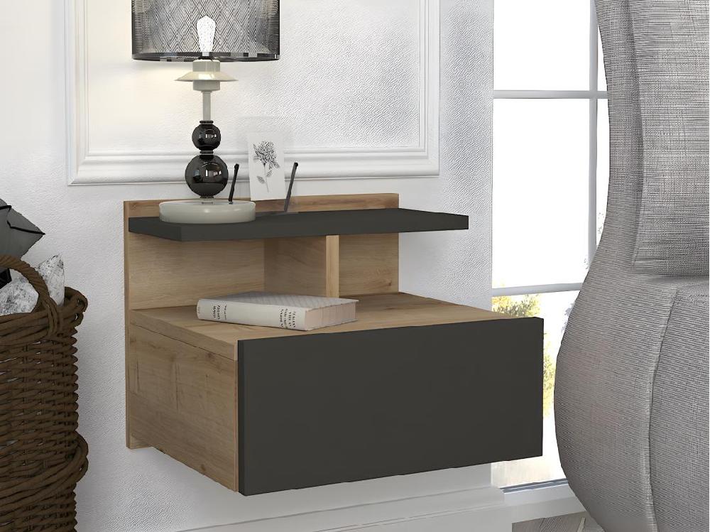 Vente Unique Lot De 2 Tables De Chevet Suspendues - 1 Tiroir - Coloris : Naturel Et Anthracite - AZELNO