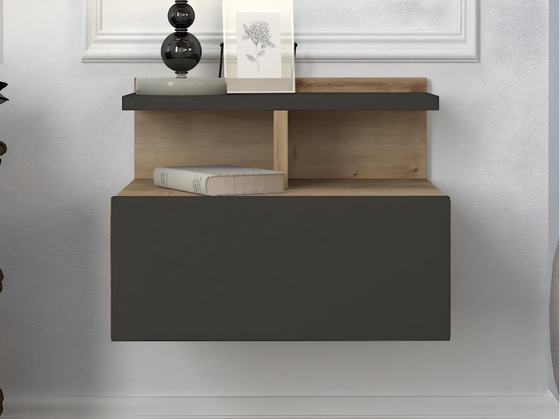 Vente Unique Lot De 2 Tables De Chevet Suspendues - 1 Tiroir - Coloris : Naturel Et Anthracite - AZELNO