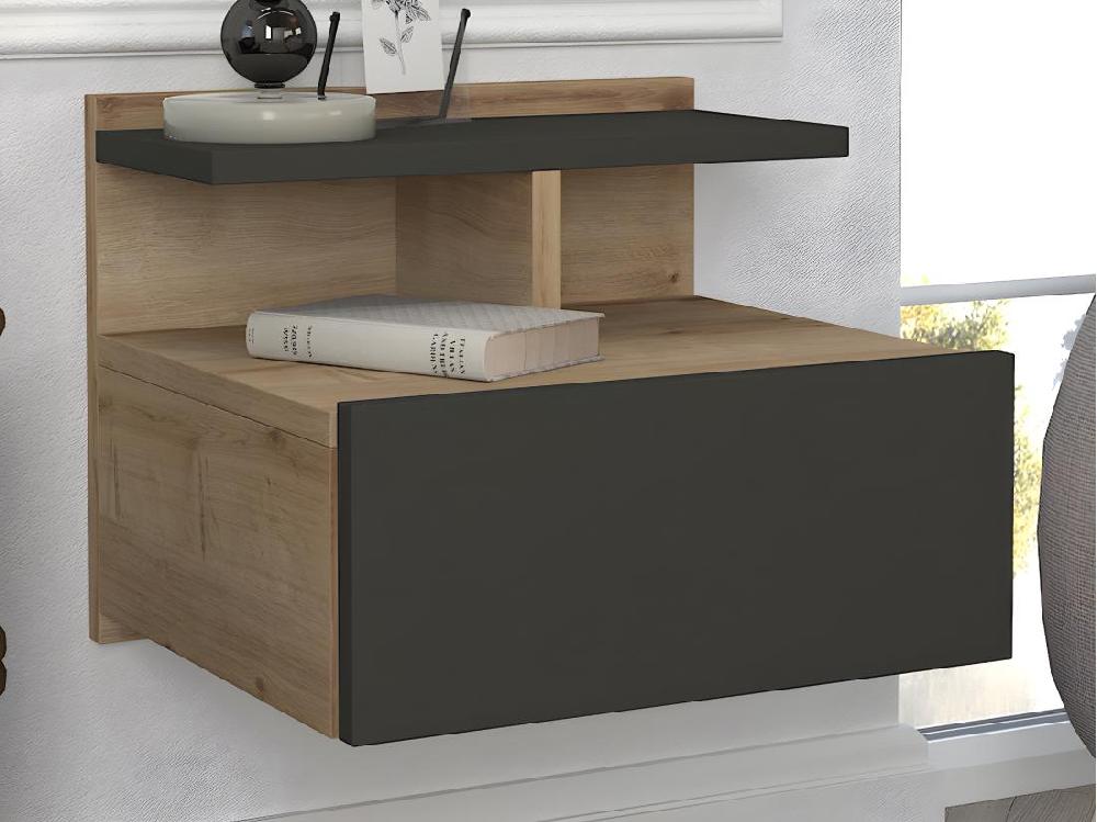 vente unique Lot de 2 tables de chevet suspendues - 1 tiroir - Coloris : Naturel et anthracite - AZELNO