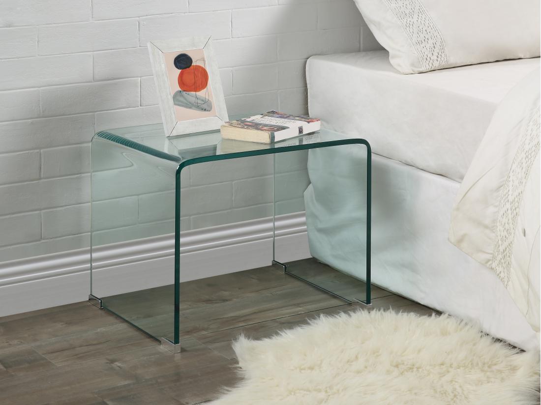 vente unique Lot de 2 tables de chevet - Verre trempé courbé - SUZANA