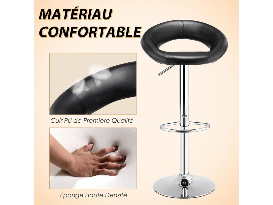 Vente Unique Lot De 2 Tabouret De Bar Chaise De Bar Pivotante Avec Repose-pieds Hauteur Réglable 77-98 CM Chaise Bar En Similicuir Moderne Cadre En Métal Tabouret De Cuisine Pour Îlot Bistrot