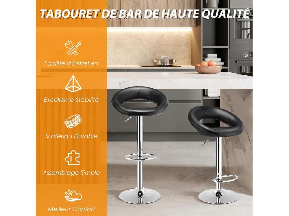 Vente Unique Lot De 2 Tabouret De Bar Chaise De Bar Pivotante Avec Repose-pieds Hauteur Réglable 77-98 CM Chaise Bar En Similicuir Moderne Cadre En Métal Tabouret De Cuisine Pour Îlot Bistrot