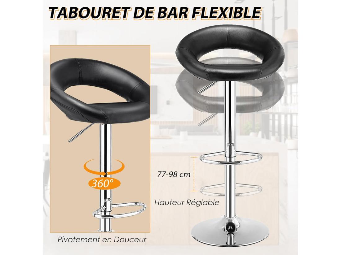 Vente Unique Lot De 2 Tabouret De Bar Chaise De Bar Pivotante Avec Repose-pieds Hauteur Réglable 77-98 CM Chaise Bar En Similicuir Moderne Cadre En Métal Tabouret De Cuisine Pour Îlot Bistrot