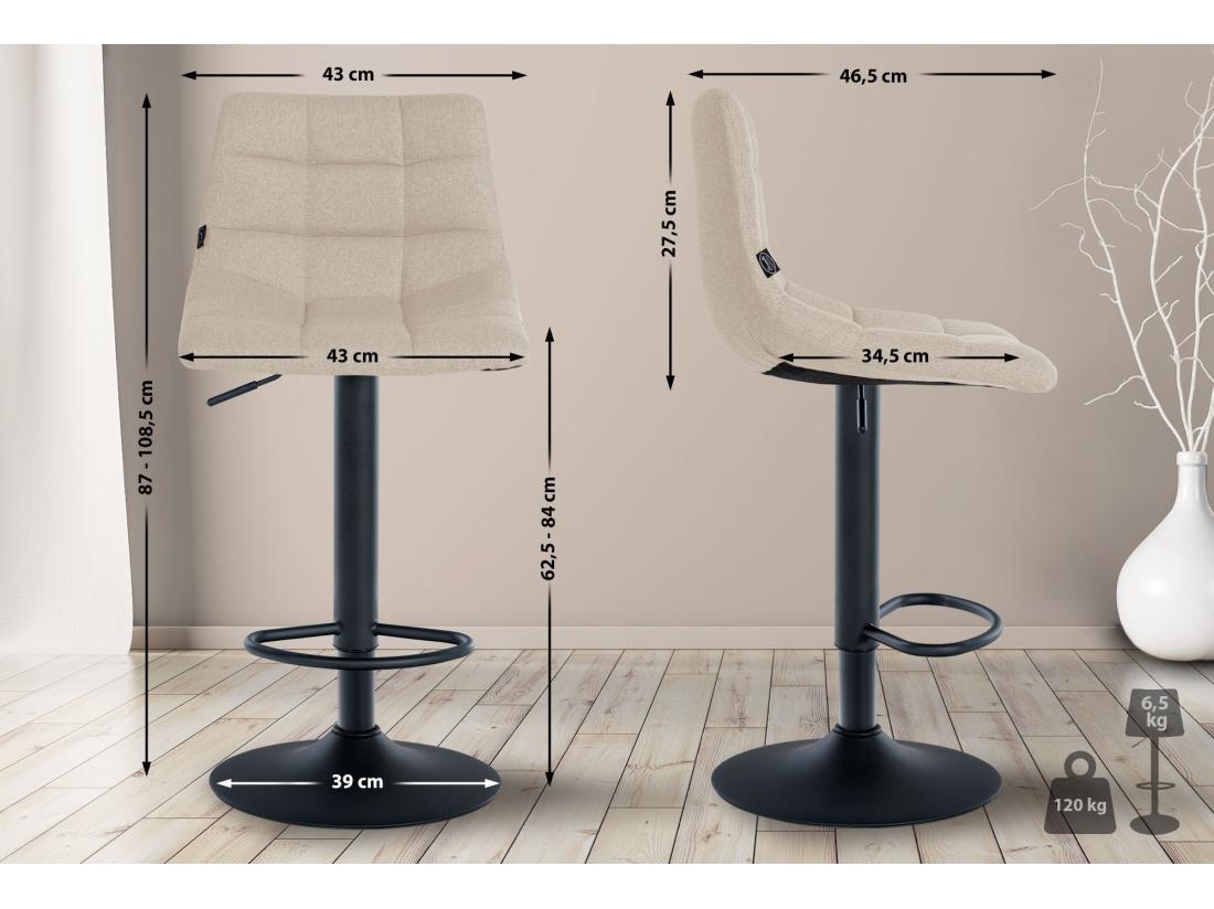 Vente Unique Lot De 2 Tabouret De Bar - Tissu & Métal - Crème - Jerry
