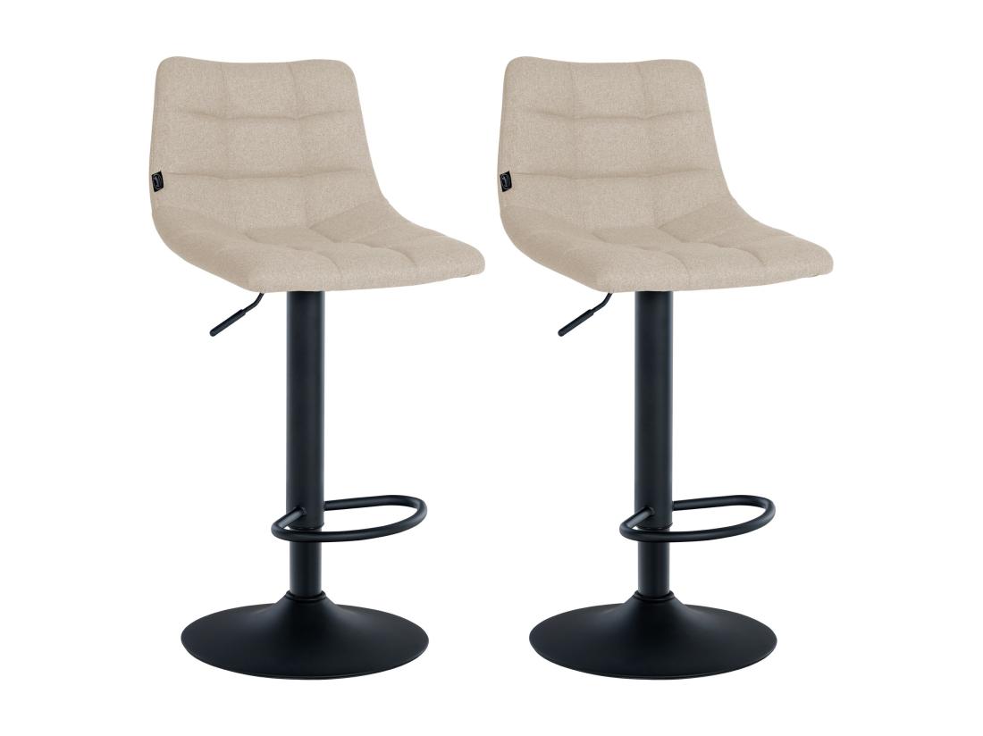 vente unique Lot de 2 Tabouret de bar - Tissu & Métal - Crème - Jerry
