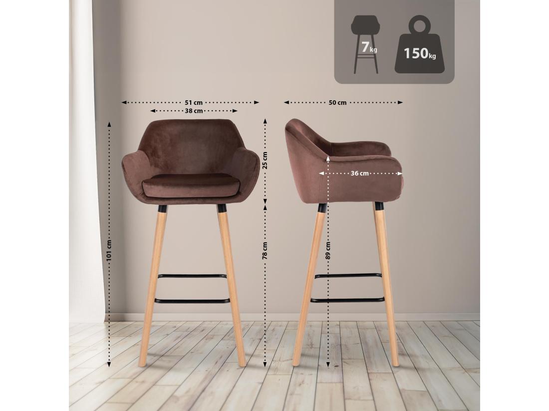 Vente Unique Lot De 2 Tabouret De Bar - Velours - Café - Grant