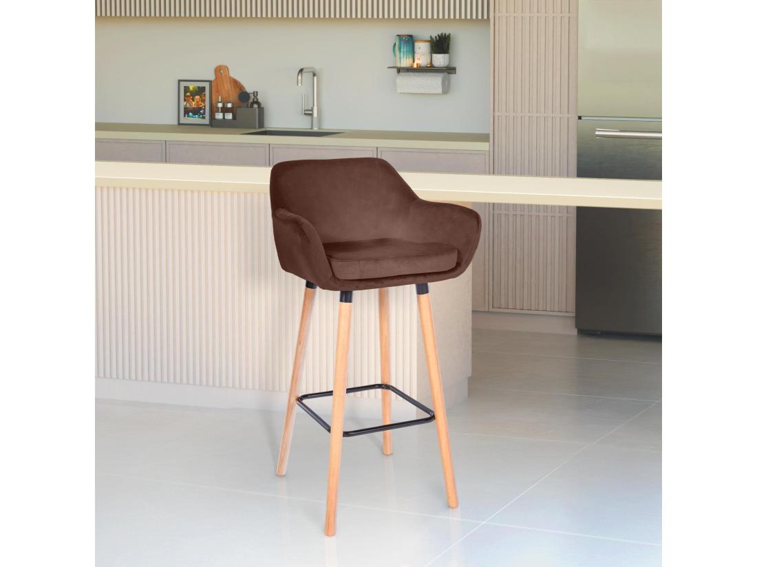 Vente Unique Lot De 2 Tabouret De Bar - Velours - Café - Grant