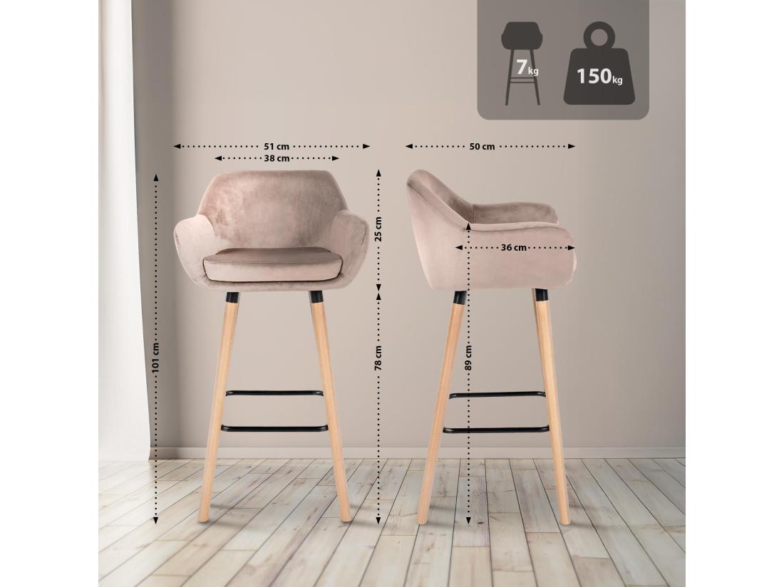 Vente Unique Lot De 2 Tabouret De Bar - Velours - Gris Clair - Grant