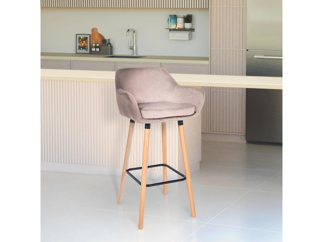 Vente Unique Lot De 2 Tabouret De Bar - Velours - Gris Clair - Grant