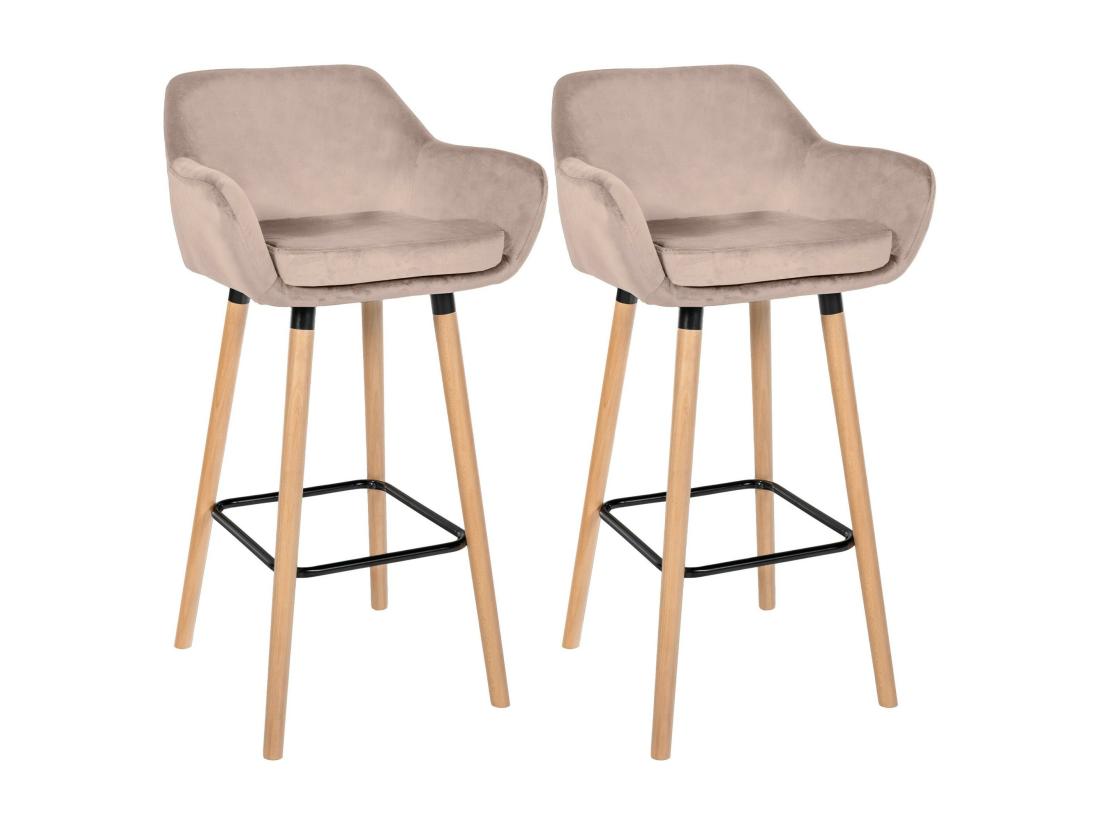 vente unique Lot de 2 Tabouret de bar - Velours - Gris clair - Grant