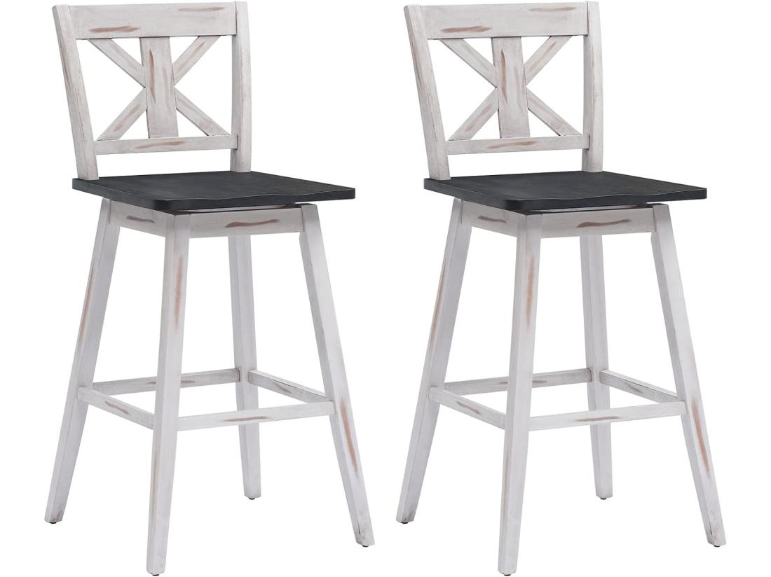 Vente Unique Lot De 2 Tabourets De Bar Chaise De Bar Pivotant à 360° En Bois D'hévéa Avec Dossier Et Repose-pieds