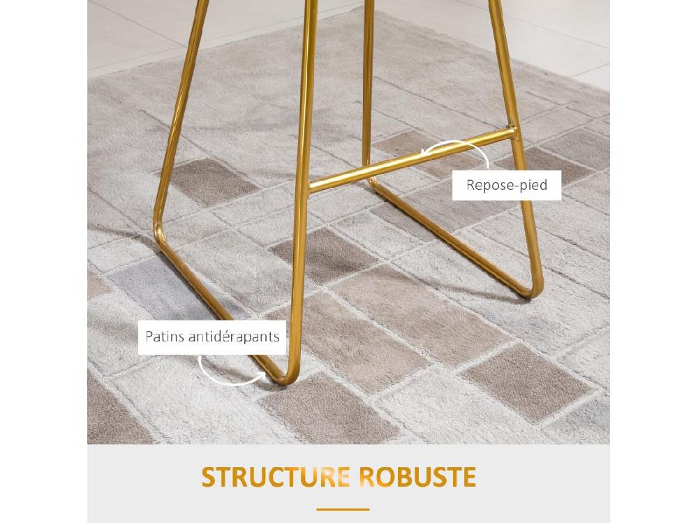 Vente Unique Lot De 2 Tabourets De Bar Design Avec Repose-pied Structure Métal Et Coussin Velours 52 5 X 47 X 97 Cm Noir Et Doré