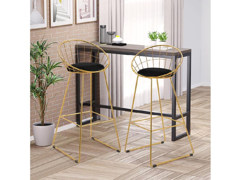 vente unique Lot de 2 tabourets de bar design avec repose-pied structure métal et coussin velours 52 5 x 47 x 97 cm noir et doré vente unique Lot de 2 tabourets de bar design avec repose-pied structure métal et coussin velours 52 5 x 47 x 97 cm noir et doré
