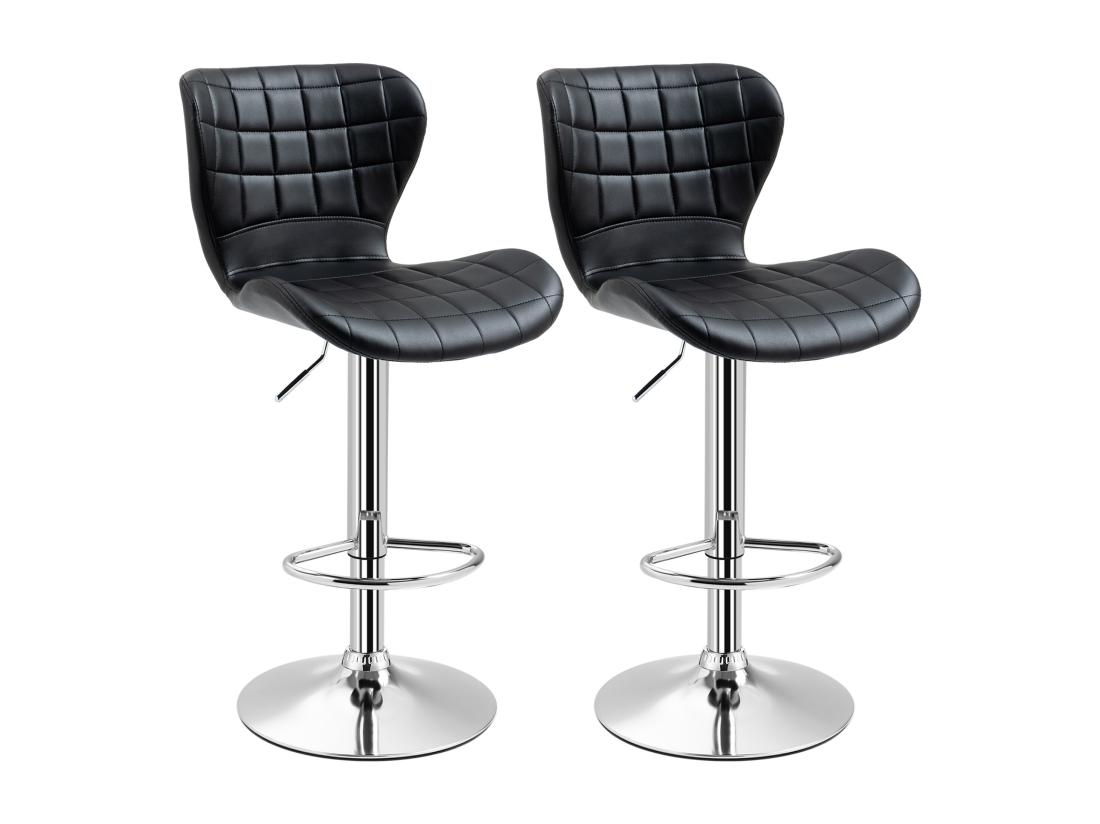 Vente Unique Lot De 2 Tabourets De Bar Design Contemporain Hauteur D'assise Réglable 59-81 Cm Pivotant 360° PU Noir