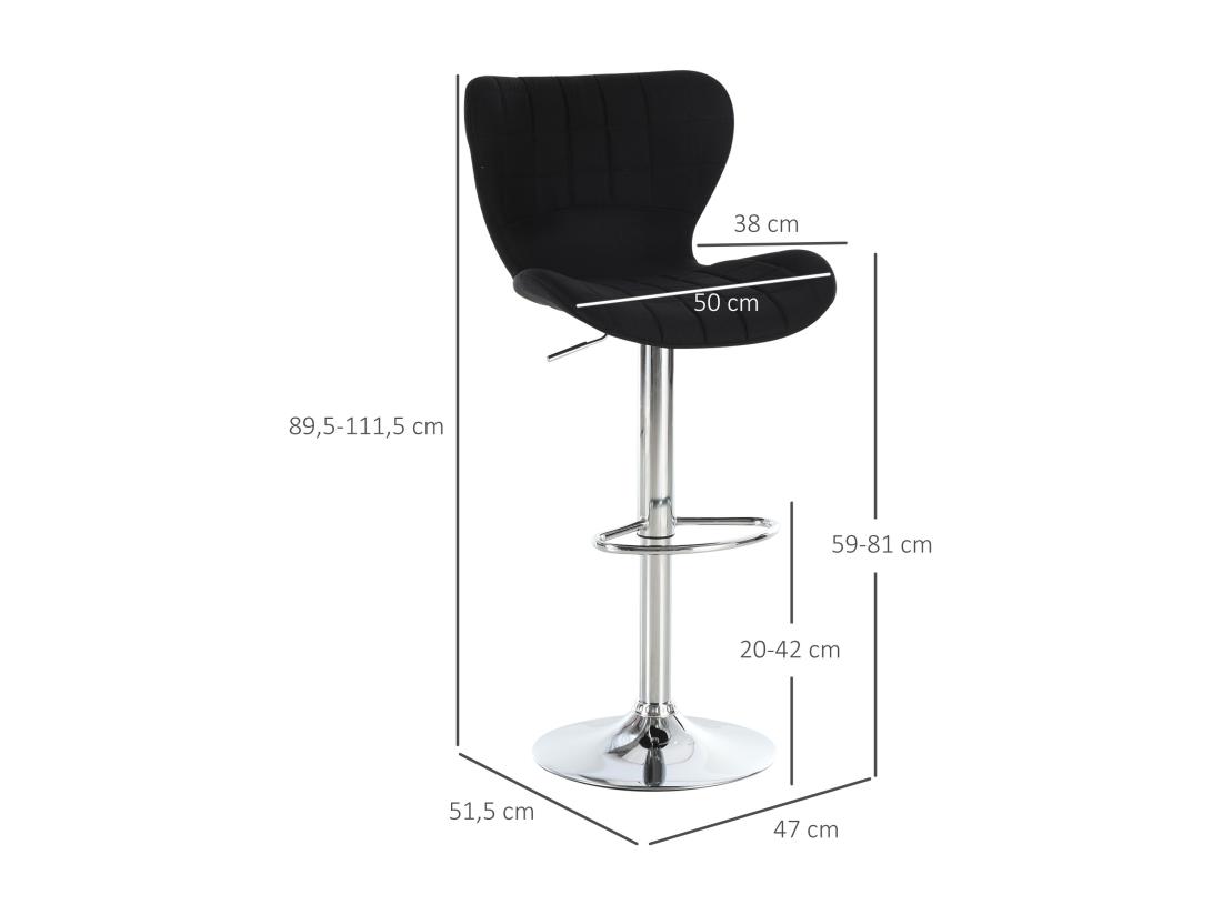 Vente Unique Lot De 2 Tabourets De Bar Design Contemporain Hauteur D'assise Réglable 59-81 Cm Pivotant 360° Lin Noir