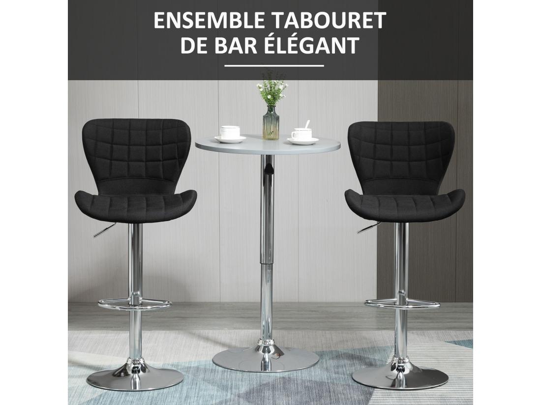 Vente Unique Lot De 2 Tabourets De Bar Design Contemporain Hauteur D'assise Réglable 59-81 Cm Pivotant 360° Lin Noir