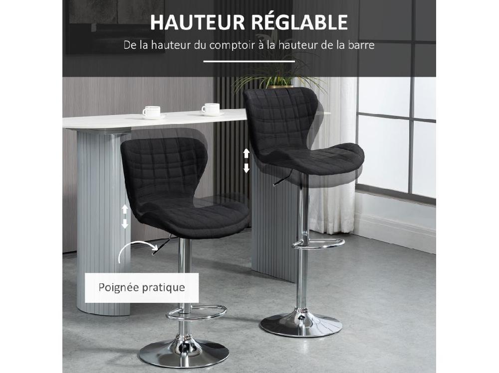 Vente Unique Lot De 2 Tabourets De Bar Design Contemporain Hauteur D'assise Réglable 59-81 Cm Pivotant 360° Lin Noir