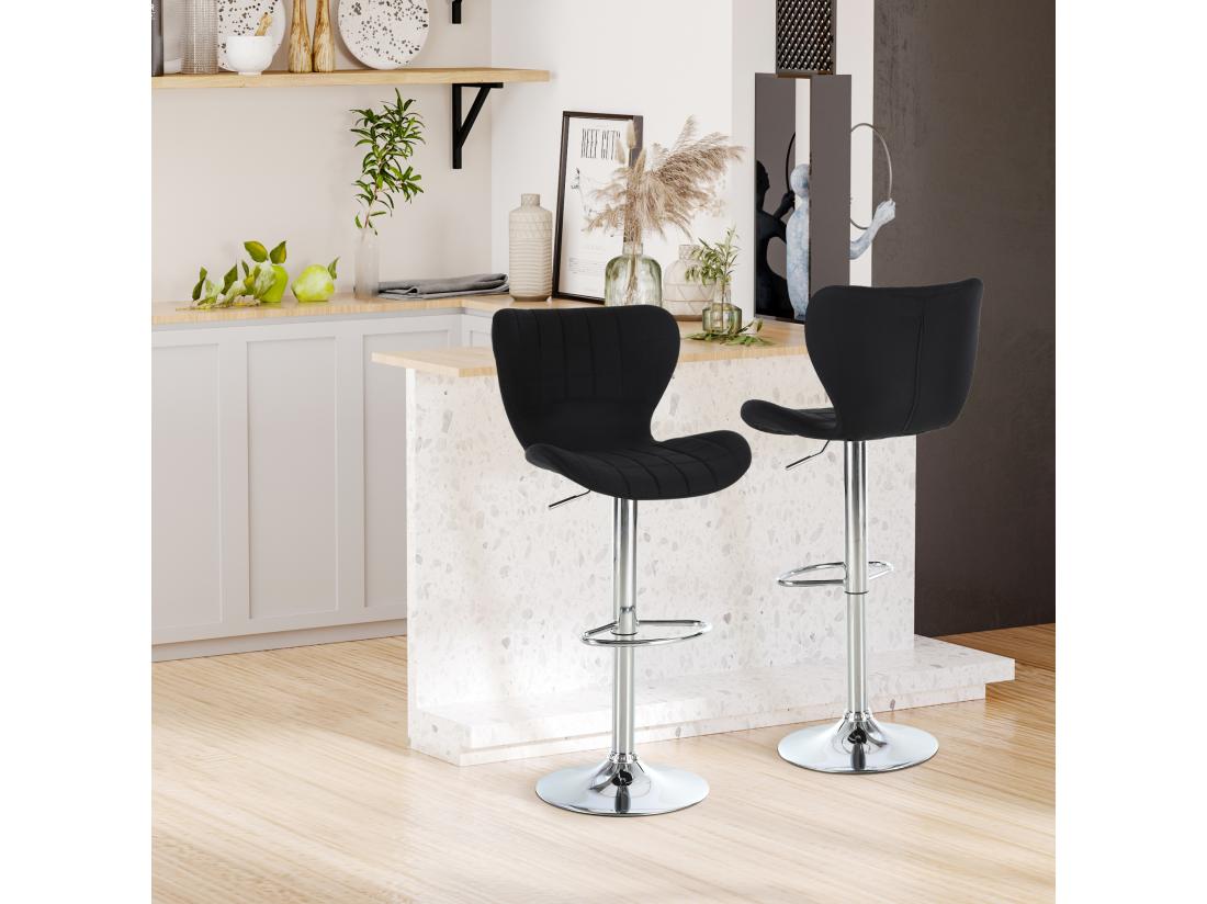 vente unique Lot de 2 tabourets de bar design contemporain hauteur d'assise réglable 59-81 cm pivotant 360° lin noir