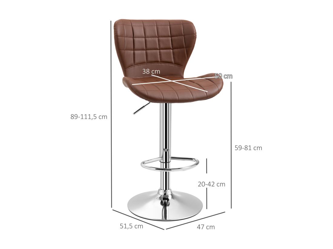 Vente Unique Lot De 2 Tabourets De Bar Design Contemporain Hauteur D'assise Réglable 59-81 Cm Pivotant 360° PU Marron