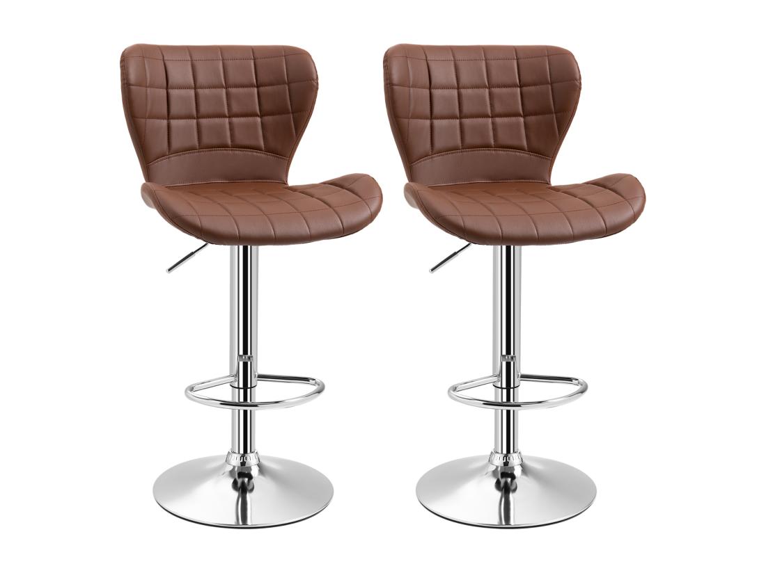 Vente Unique Lot De 2 Tabourets De Bar Design Contemporain Hauteur D'assise Réglable 59-81 Cm Pivotant 360° PU Marron