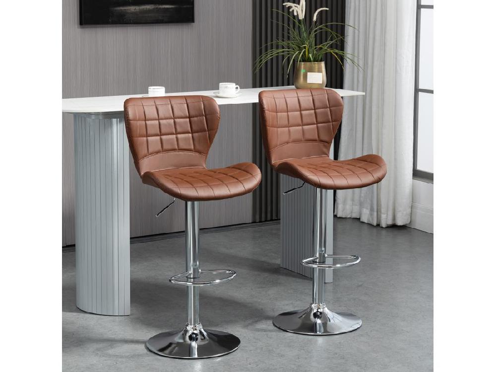 vente unique Lot de 2 tabourets de bar design contemporain hauteur d'assise réglable 59-81 cm pivotant 360° PU marron