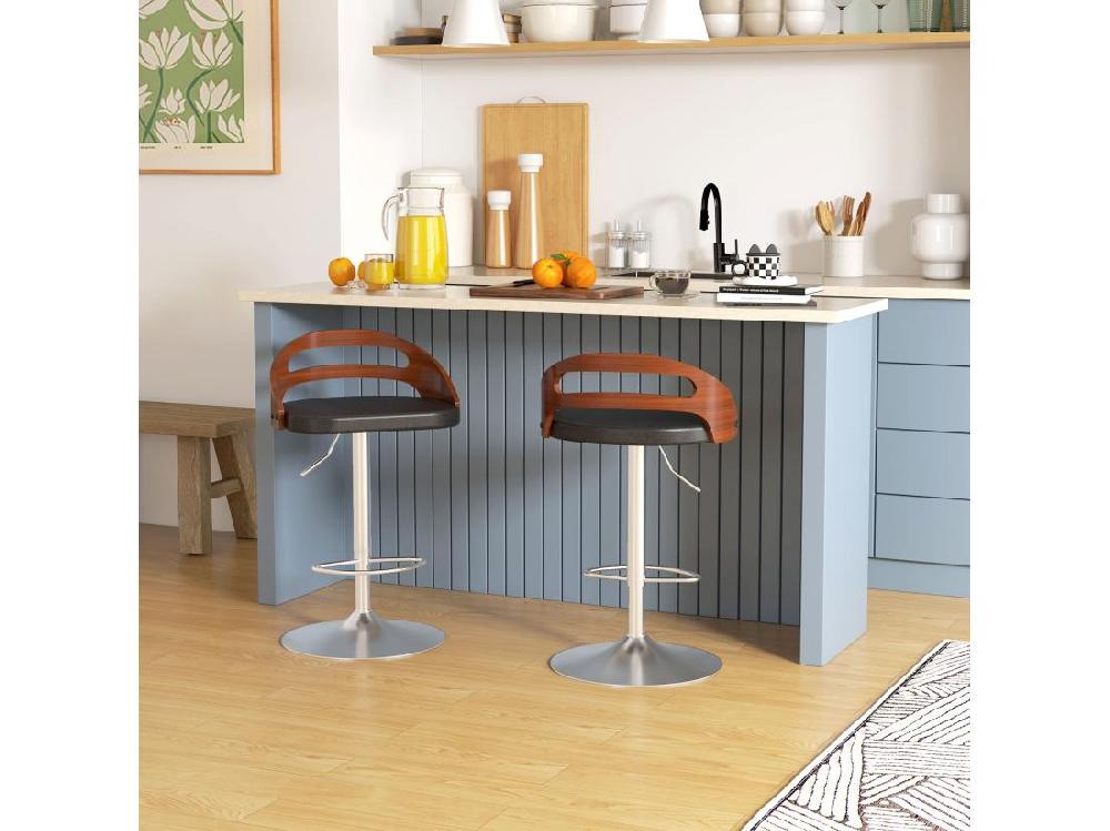 Vente Unique Lot De 2 Tabourets De Bar Design Contemporain Hauteur D'assise Réglable Pivotant 360° Revêtement Synthétique Noir Dossier Ajouré Aspect Bois