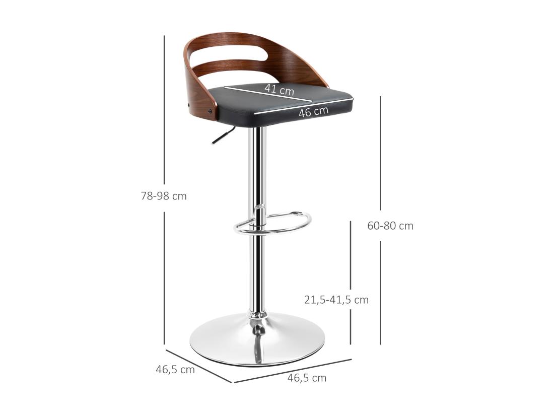 Vente Unique Lot De 2 Tabourets De Bar Design Contemporain Hauteur D'assise Réglable Pivotant 360° Revêtement Synthétique Noir Dossier Ajouré Aspect Bois