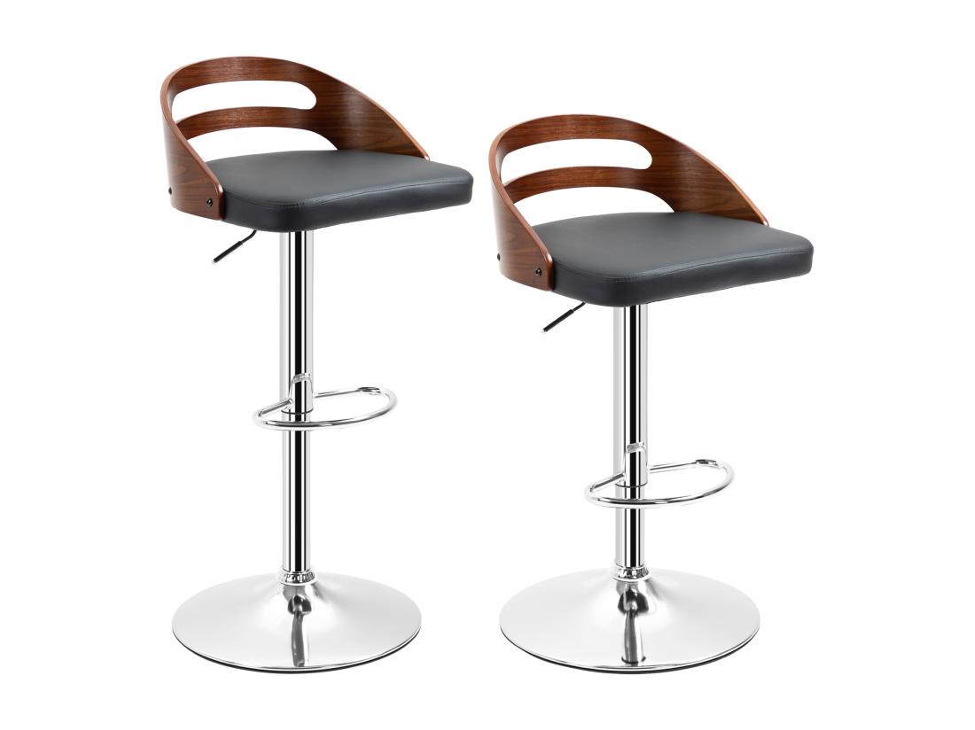 vente unique Lot de 2 tabourets de bar design contemporain hauteur d'assise réglable pivotant 360° revêtement synthétique noir dossier ajouré aspect bois vente unique Lot de 2 tabourets de bar design contemporain hauteur d'assise réglable pivotant 360° revêtement synthétique noir dossier ajouré aspect bois