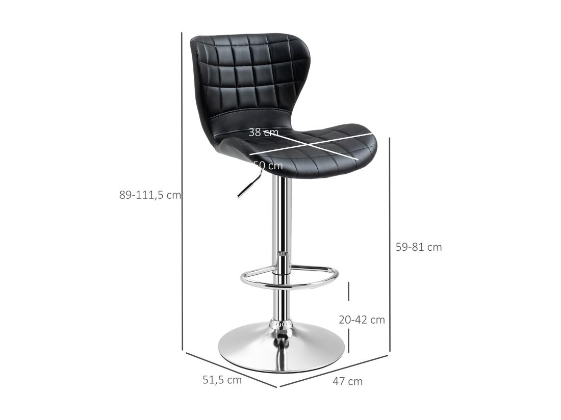 vente unique Lot de 2 tabourets de bar design contemporain hauteur d'assise réglable 59-81 cm pivotant 360° PU noir