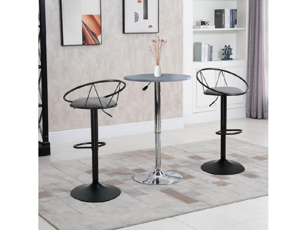 Vente Unique Lot De 2 Tabourets De Bar Design Néo-rétro Réglable Pivotant Avec Repose-pied Métal Noir Lin Gris