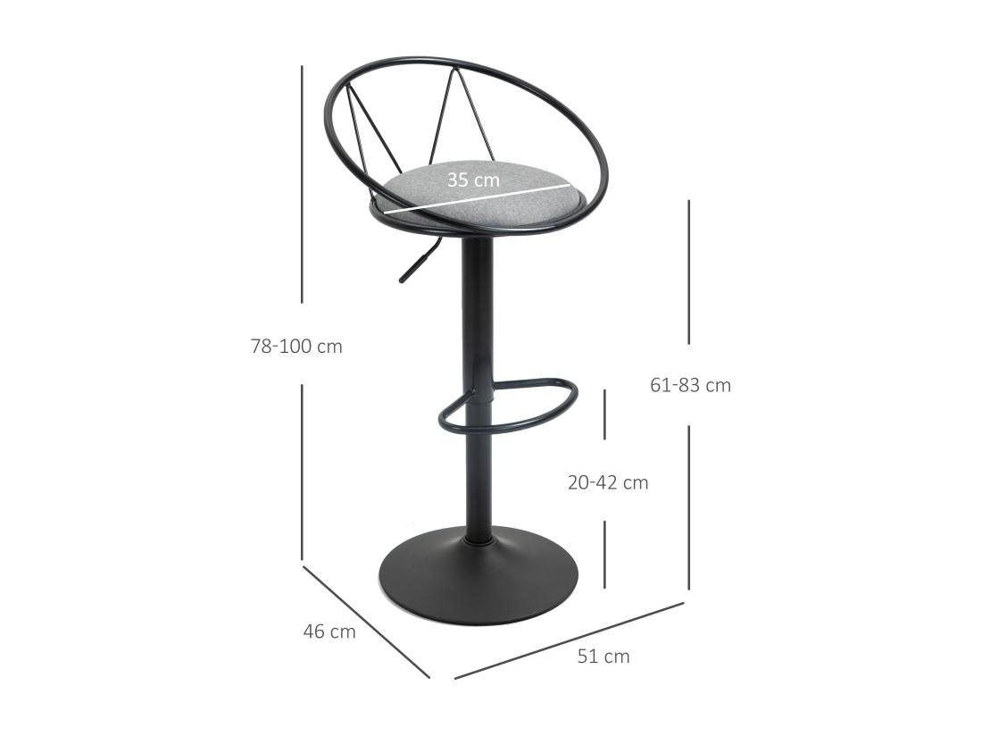 Vente Unique Lot De 2 Tabourets De Bar Design Néo-rétro Réglable Pivotant Avec Repose-pied Métal Noir Lin Gris