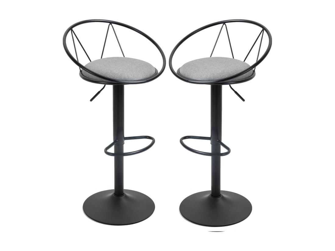vente unique Lot de 2 tabourets de bar design néo-rétro réglable pivotant avec repose-pied métal noir lin gris