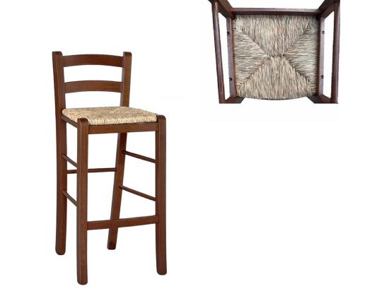 vente unique Lot de 2 tabourets de bar en bois avec assise en paille de noyer foncé h 67 cm