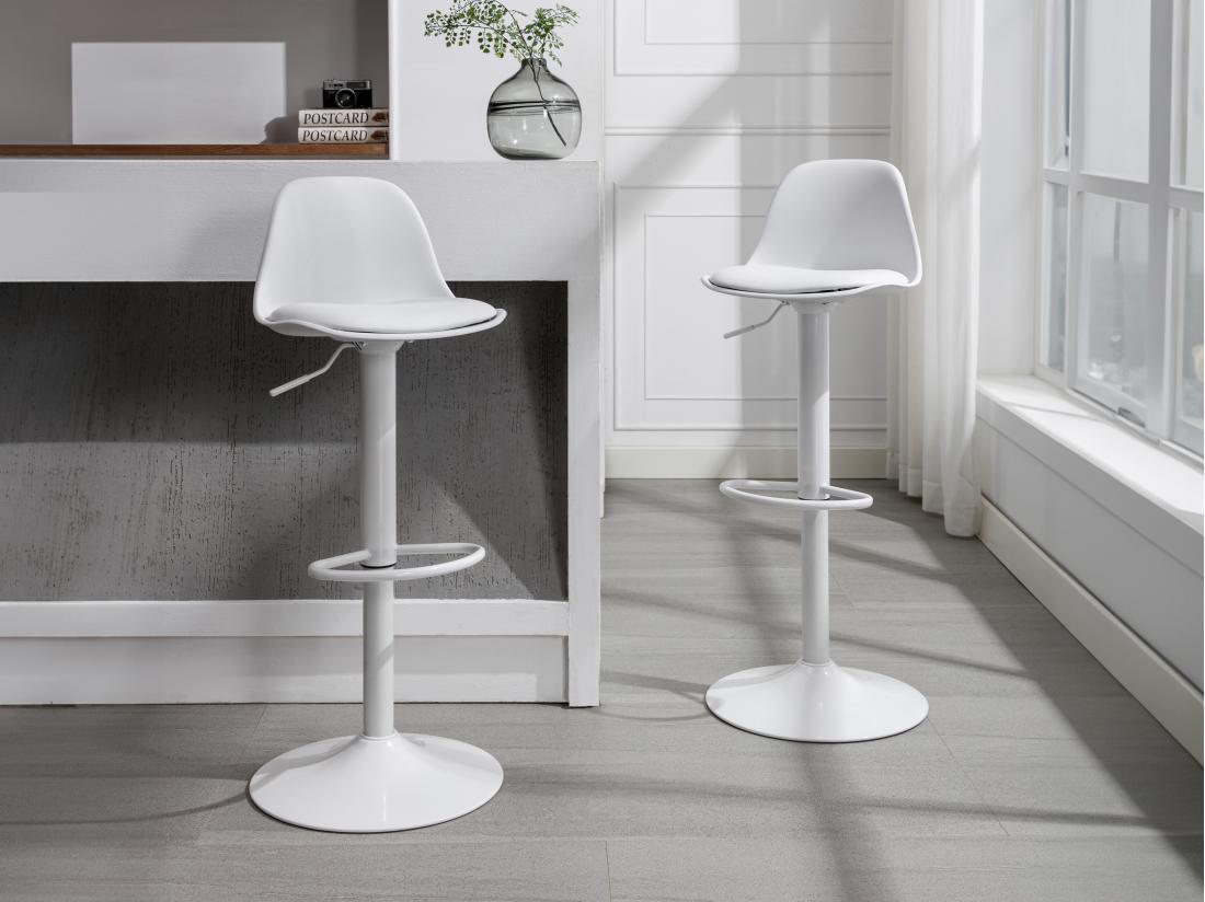vente unique Lot de 2 tabourets de bar en polypropylène et métal - Hauteur réglable - Blanc - XAFY