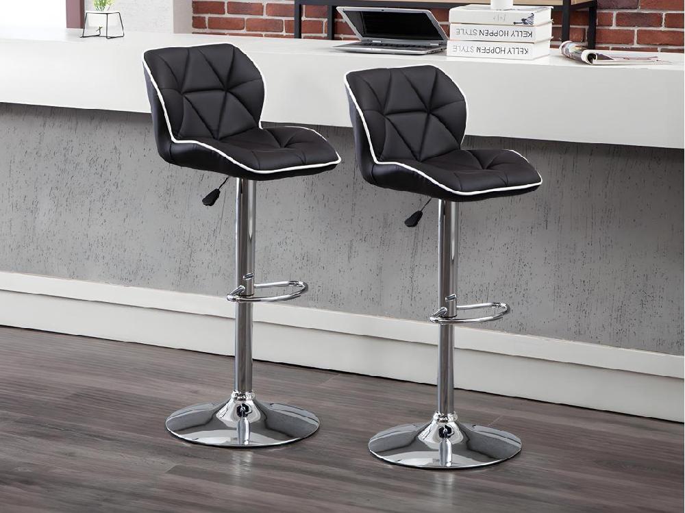 Vente Unique Lot De 2 Tabourets De Bar En Simili Et Acier Chromé - Hauteur Réglable - Noir Et Argent - CALVIN