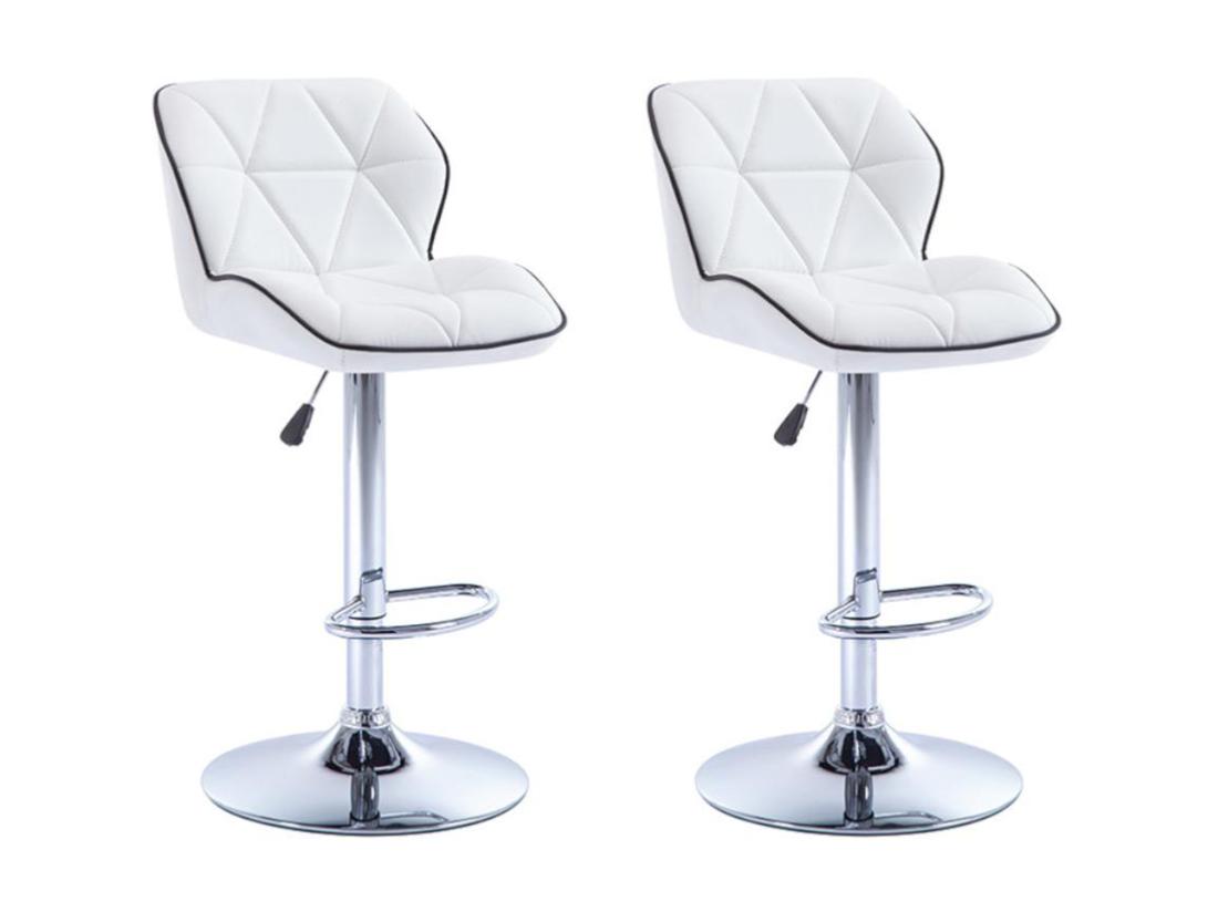 vente unique Lot de 2 tabourets de bar en simili et acier chromé - Hauteur réglable - Blanc - CALVIN