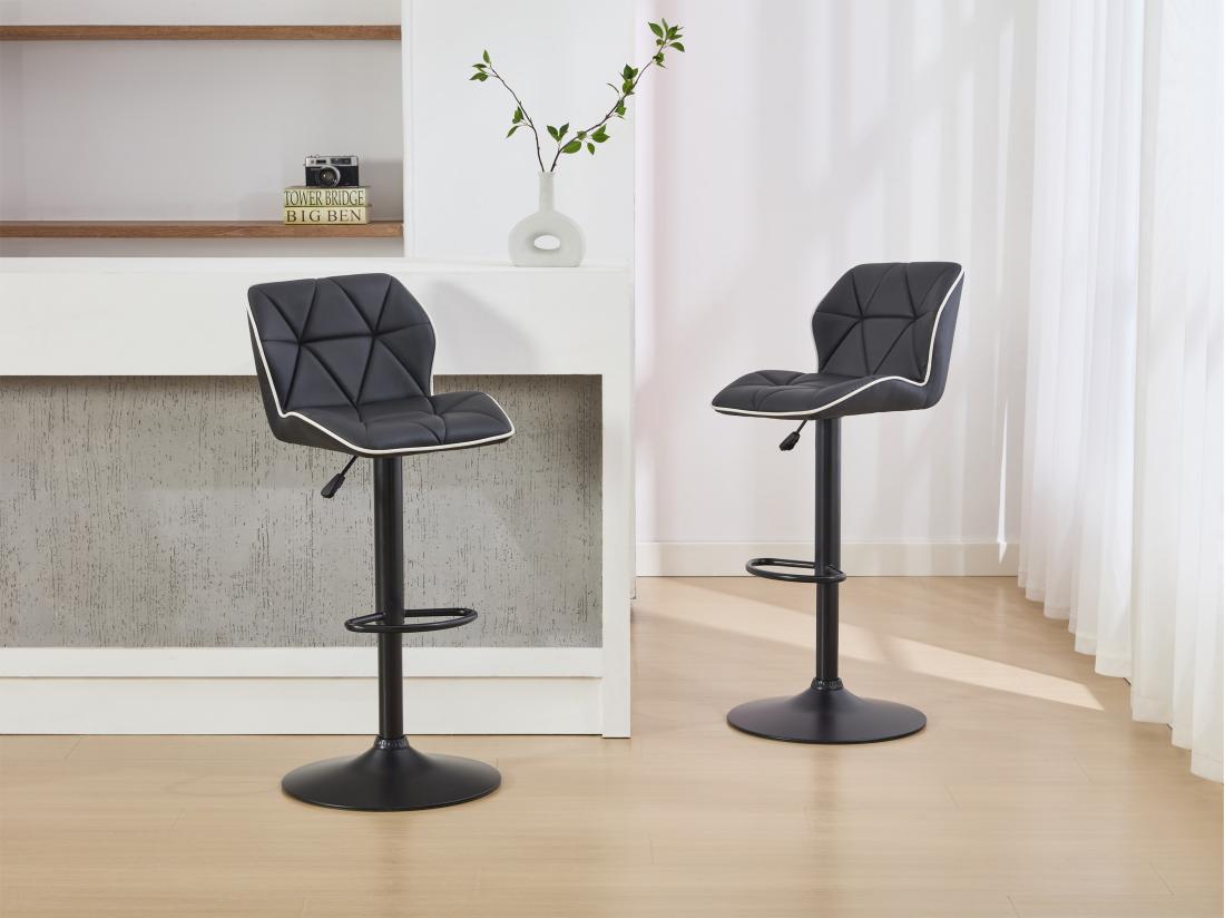vente unique Lot de 2 tabourets de bar en simili et acier - Hauteur réglable - Noir - CALVIN