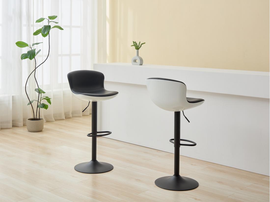 vente unique Lot de 2 tabourets de bar en simili et métal - Hauteur réglable - Noir - LAMILIA