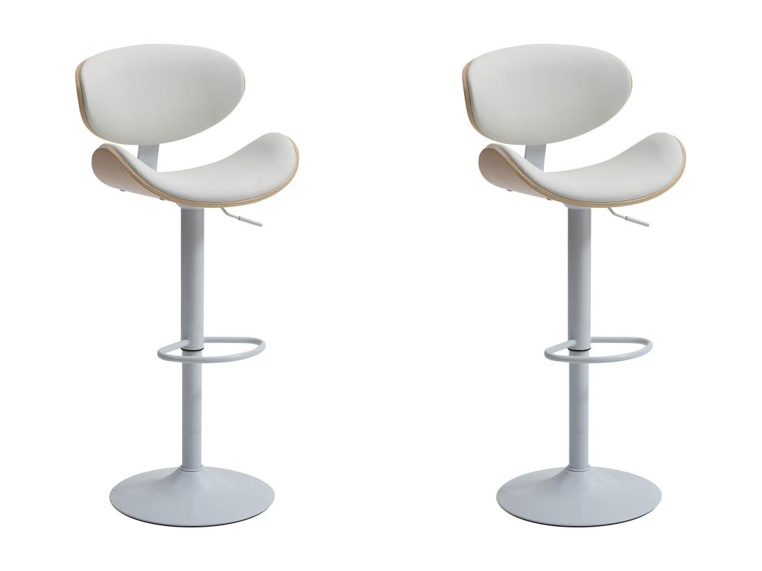 Vente Unique Lot De 2 Tabourets De Bar En Simili Placage Chêne Et Métal - Hauteur Réglable - Naturel Clair Et Blanc - MONTENEGRO