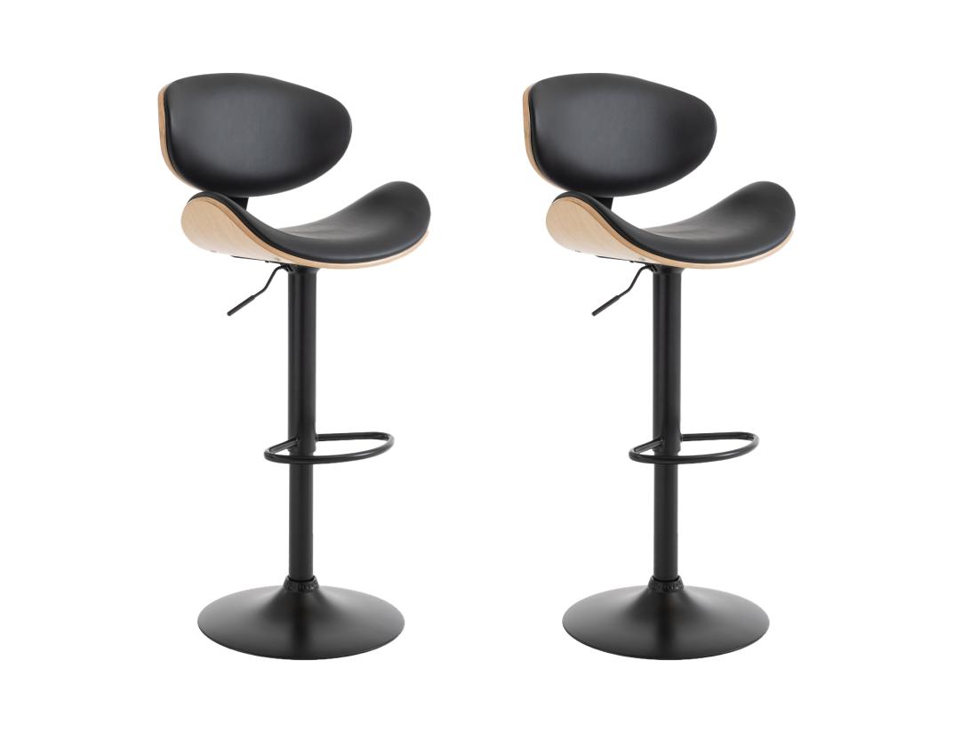 Vente Unique Lot De 2 Tabourets De Bar En Simili Placage Chêne Et Métal - Hauteur Réglable - Naturel Clair Et Noir - MONTENEGRO