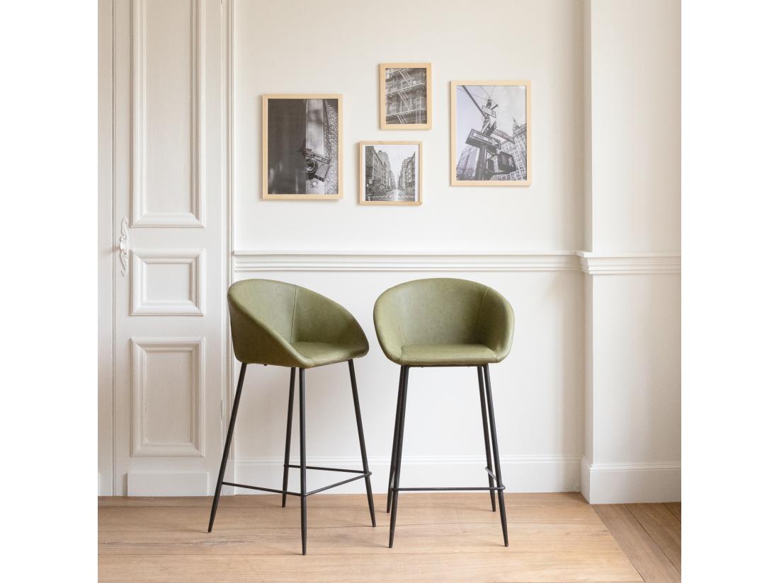 Vente Unique Lot De 2 Tabourets De Bar En Simili Vert ACHILLE - HAPPY GARDEN