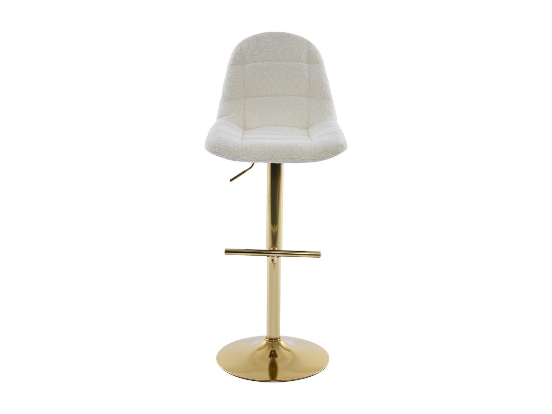 Vente Unique Lot De 2 Tabourets De Bar En Tissu Bouclette Et Métal Doré - Hauteur Réglable - Blanc - LOLY