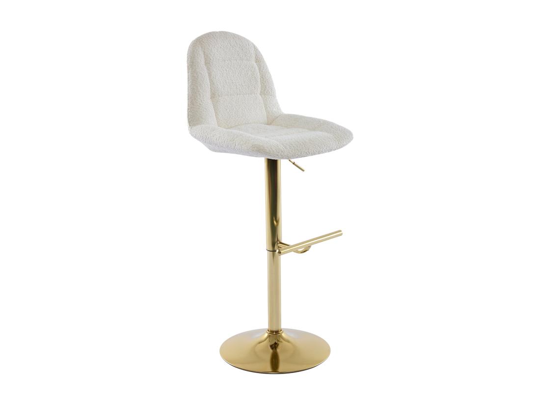 Vente Unique Lot De 2 Tabourets De Bar En Tissu Bouclette Et Métal Doré - Hauteur Réglable - Blanc - LOLY
