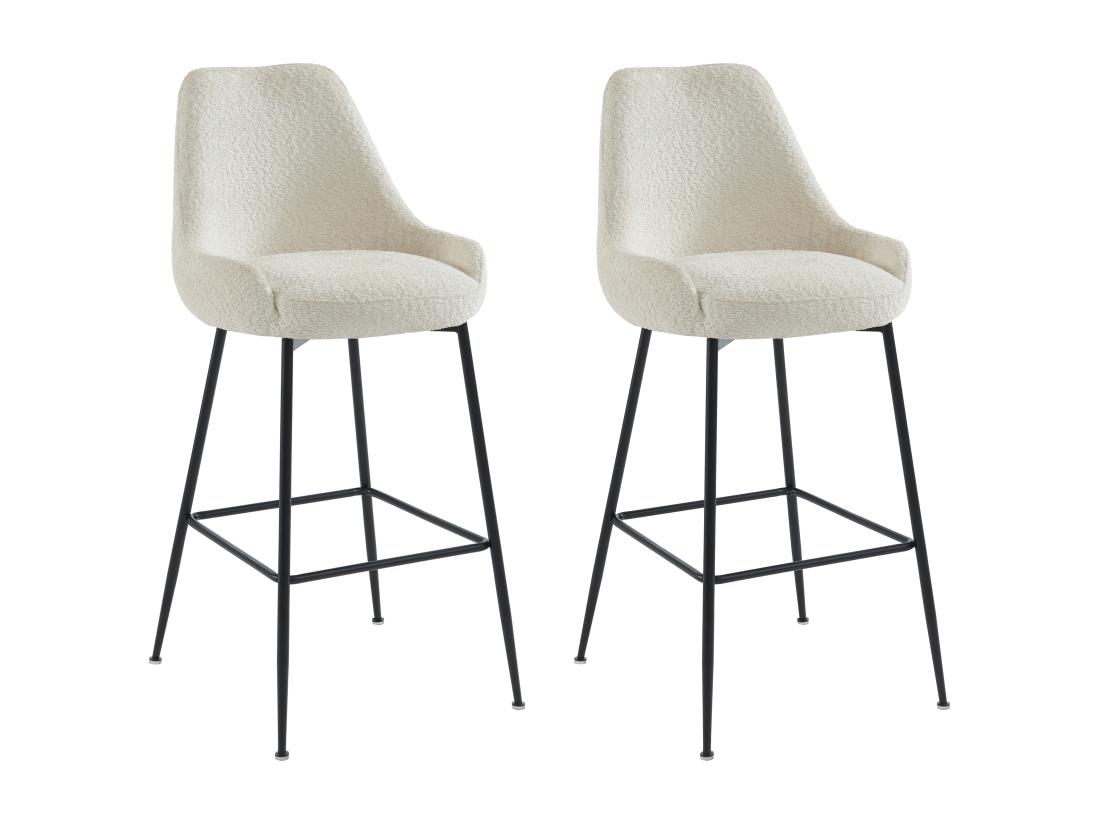 Vente Unique Lot De 2 Tabourets De Bar En Tissu Bouclette Et Métal Noir - Blanc - TOYBA De Pascal Morabito