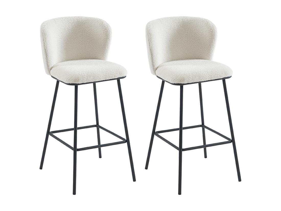 Vente Unique Lot De 2 Tabourets De Bar En Tissu Bouclette Et Métal - Blanc - SENORASE