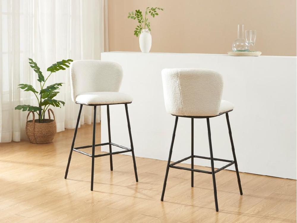 vente unique Lot de 2 tabourets de bar en tissu bouclette et métal - Blanc - SENORASE
