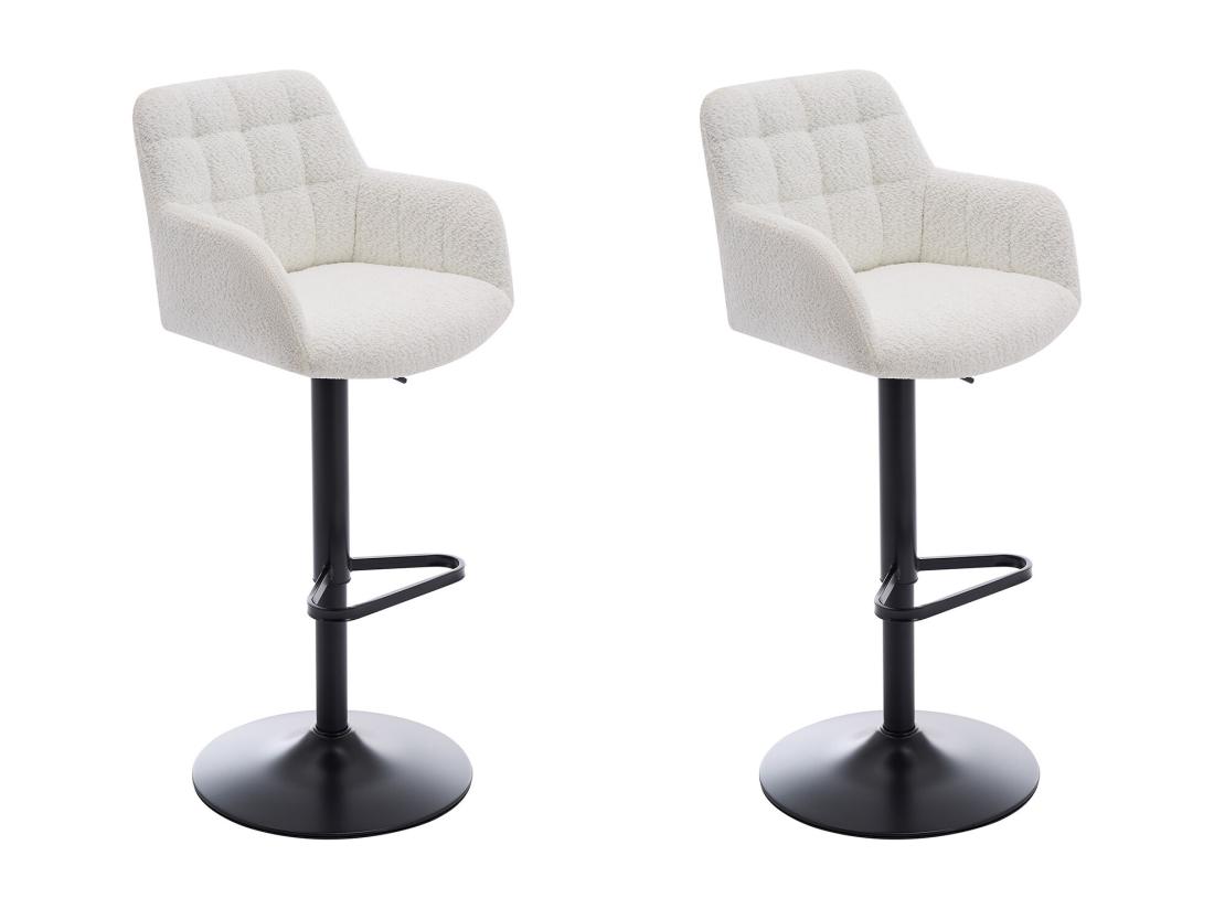 Vente Unique Lot De 2 Tabourets De Bar En Tissu Bouclette Et Métal Noir - Hauteur Réglable - Blanc - PEGA De Pascal MORABITO