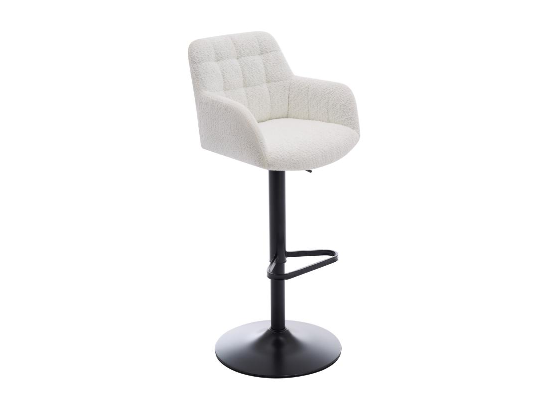 Vente Unique Lot De 2 Tabourets De Bar En Tissu Bouclette Et Métal Noir - Hauteur Réglable - Blanc - PEGA De Pascal MORABITO
